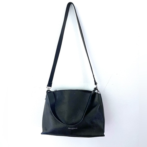 Viola Castellellani Pebbled Genuine Leather Large Crossbody Black Shoulder Bag - Picture 1 of 11